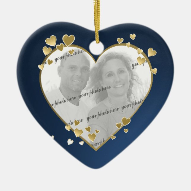 50th Anniversary Heart Photo Keepsake Ceramic Ornament (Front)