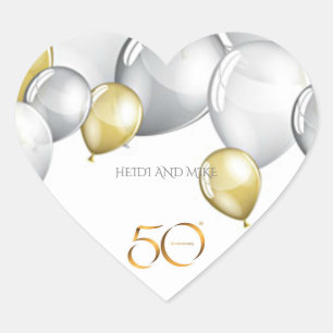50th Anniversary heart stickers/personalized names Sticker