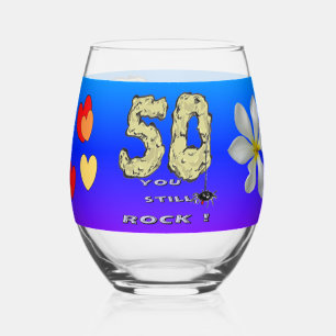 50th Anniversary Hearts Blue Purple Wine Glass
