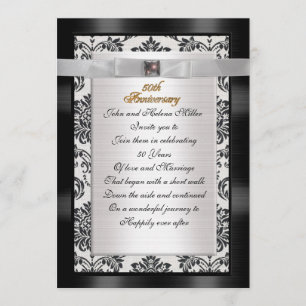 50th Anniversary invitation black white damask