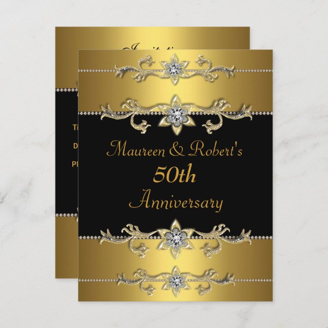 50th Anniversary Invitation Elegant Black Gold 3 (Front/Back)