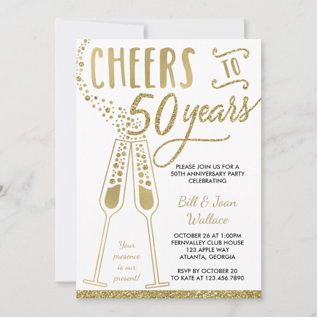50th Anniversary Invitation, Faux Glitter, Photo Invitation (Front)