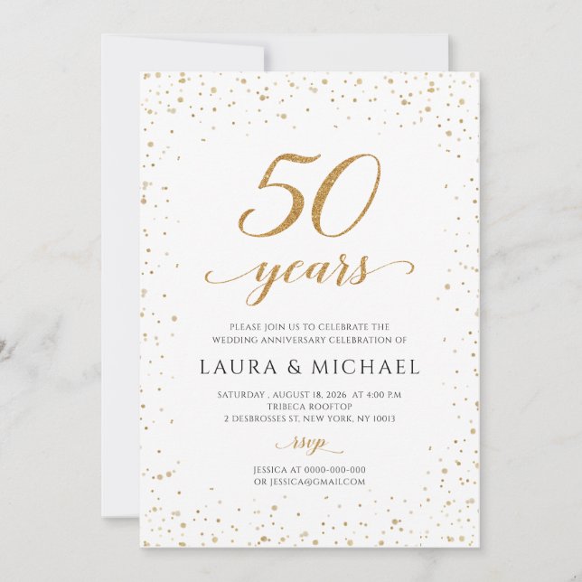 50th Anniversary Invitation, Gold Wedding Invites (Front)