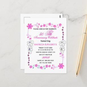 50th Anniversary Invitation, Greenery Wedding Anni Postcard