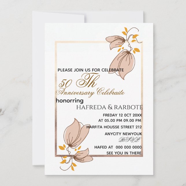 50th Anniversary Invitation, Greenery Wedding Anni Save The Date (Front)