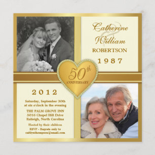50th Anniversary Ivory Gold Photo Invitations