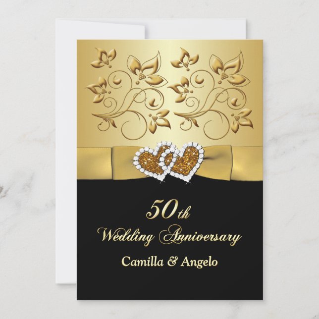 50th Anniversary Joined Hearts Wedding Invite 2 (Front)