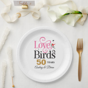 50th Anniversary Love Birds Personalized Paper Plate