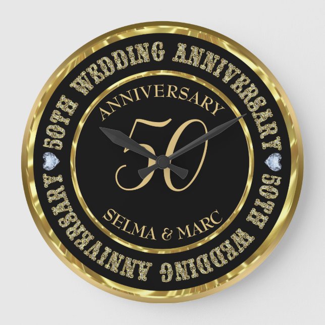 50th Anniversary Metallic Gold & Black Large Clock (Front)