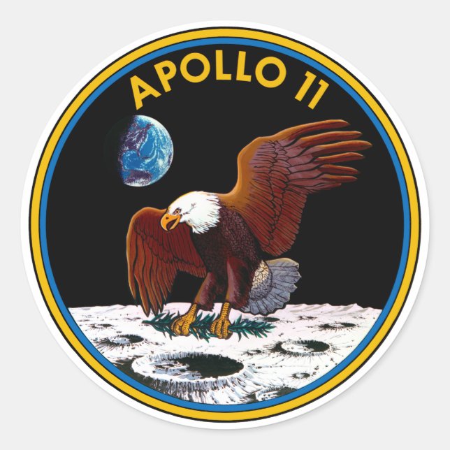 50th Anniversary Moon Landing, Apollo 11 insignia: Classic Round Sticker (Front)