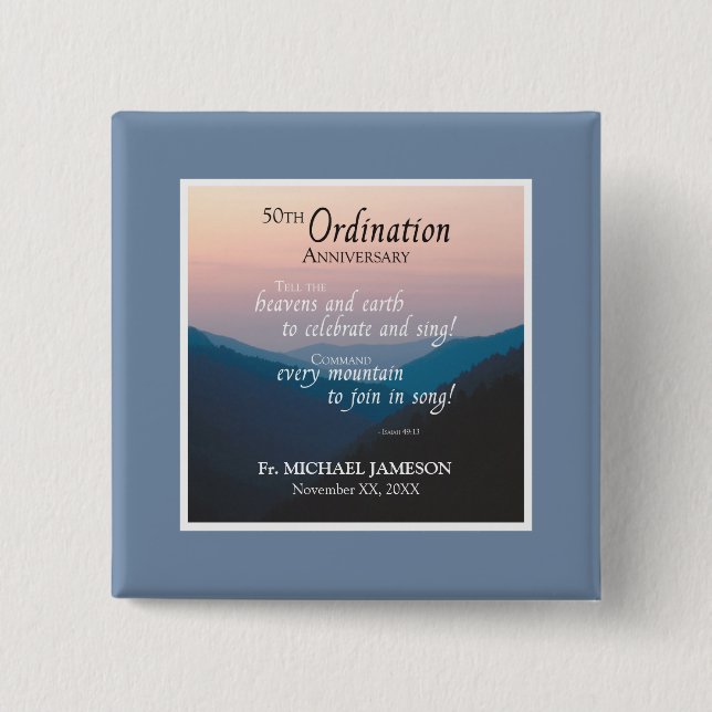 50th Anniversary of Ordination Congratulations 2 Inch Square Button (Front)
