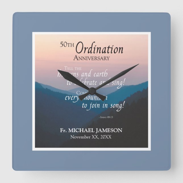50th Anniversary of Ordination Congratulations Square Wall Clock (Front)