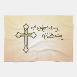50th Anniversary of Ordination, Gold Cross on Star Kitchen Towel