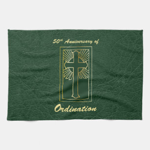 50th Anniversary of Ordination Green Leather Look Kitchen Towel