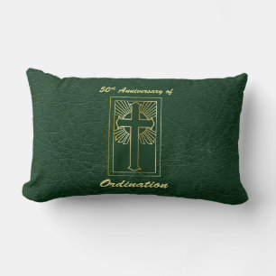 50th Anniversary of Ordination Green Leather Look Lumbar Pillow