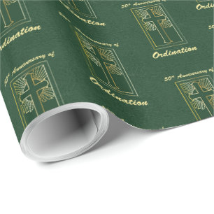 50th Anniversary of Ordination Green Leather Look Wrapping Paper