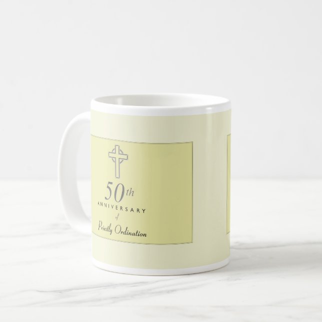 50th Anniversary of Priest with Embossed Cross Coffee Mug (Front Left)