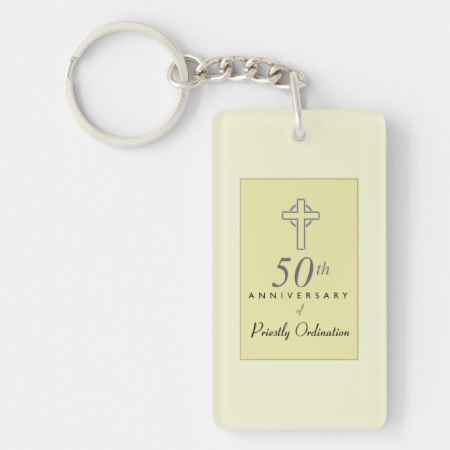 50th Anniversary of Priest with Embossed Cross Keychain (Front)