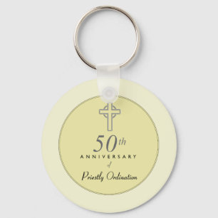 50th Anniversary of Priest with Embossed Cross Keychain