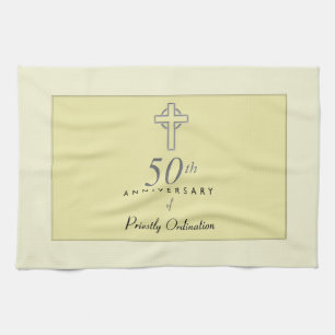 50th Anniversary of Priest with Embossed Cross Kitchen Towel