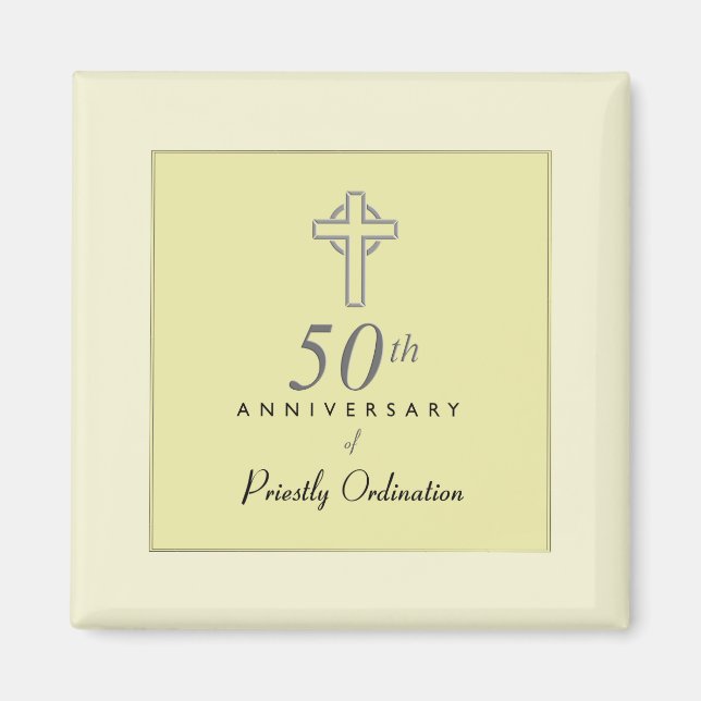 50th Anniversary of Priest with Embossed Cross Magnet (Front)