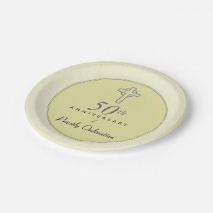 50th Anniversary of Priest with Embossed Cross Paper Plate