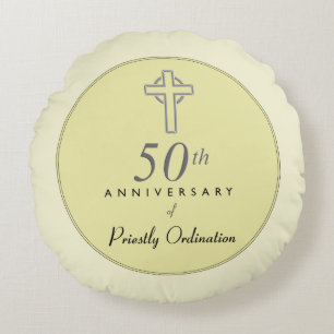 50th Anniversary of Priest with Embossed Cross Round Pillow