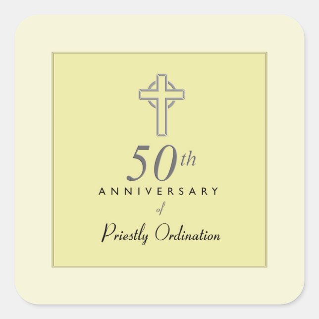 50th Anniversary of Priest with Embossed Cross Square Sticker (Front)