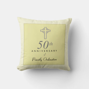50th Anniversary of Priest with Embossed Cross Throw Pillow