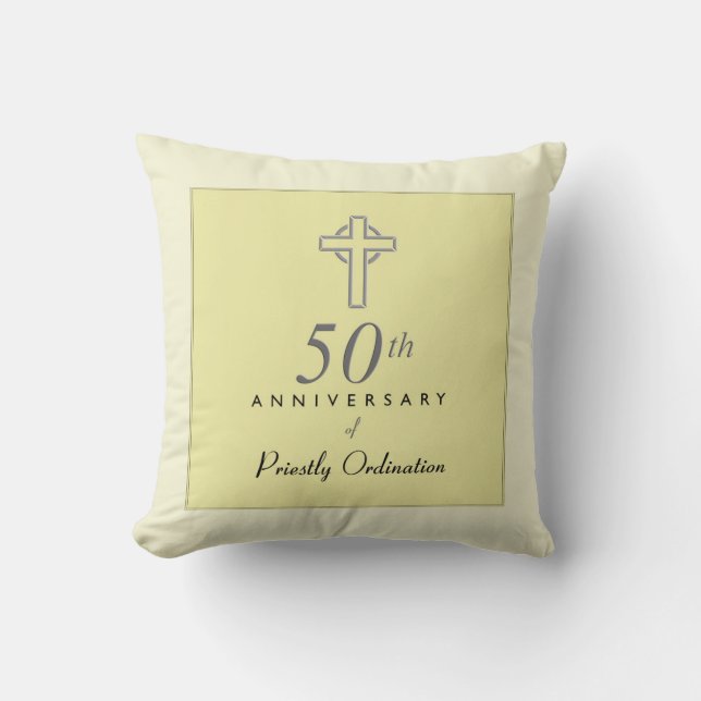 50th Anniversary of Priest with Embossed Cross Throw Pillow (Front)