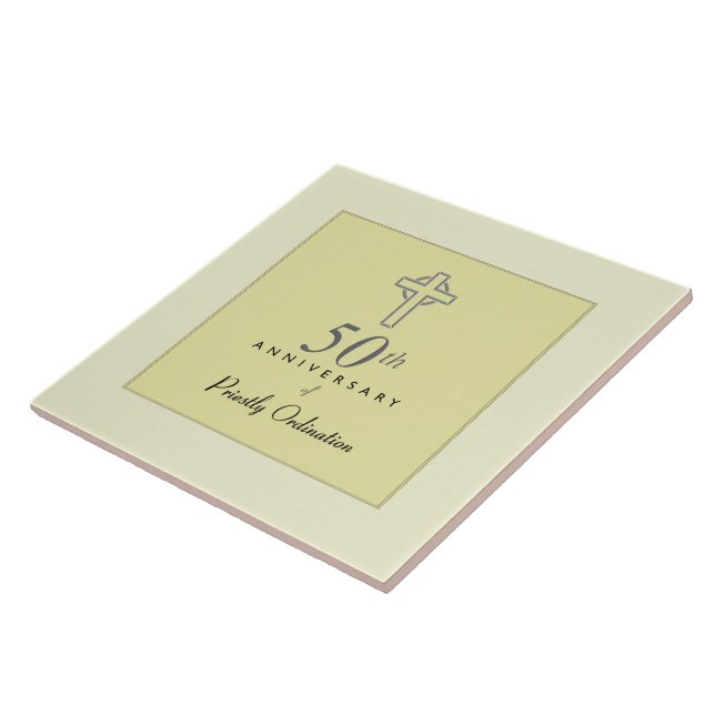 50th Anniversary of Priest with Embossed Cross Tile (Side)