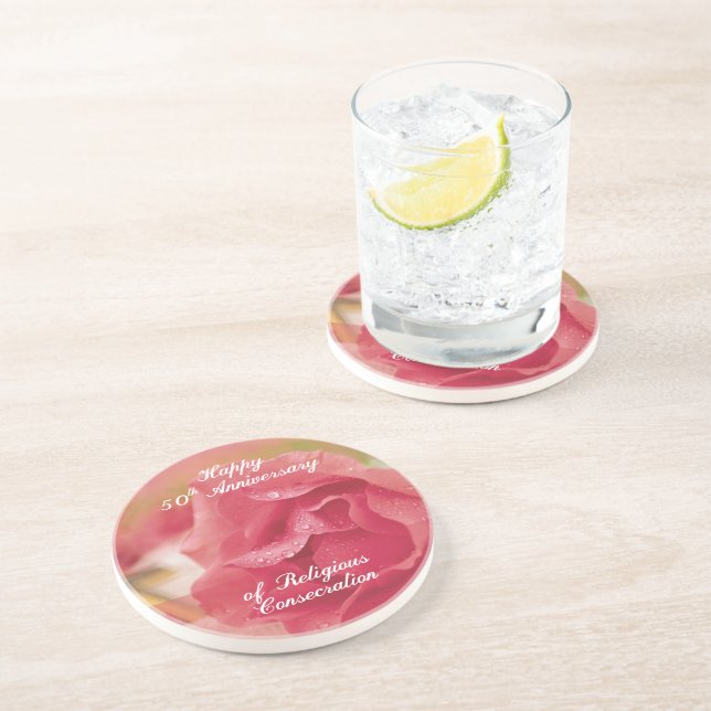 50th Anniversary of Religious Consecration Pink Ro Coaster (Side)