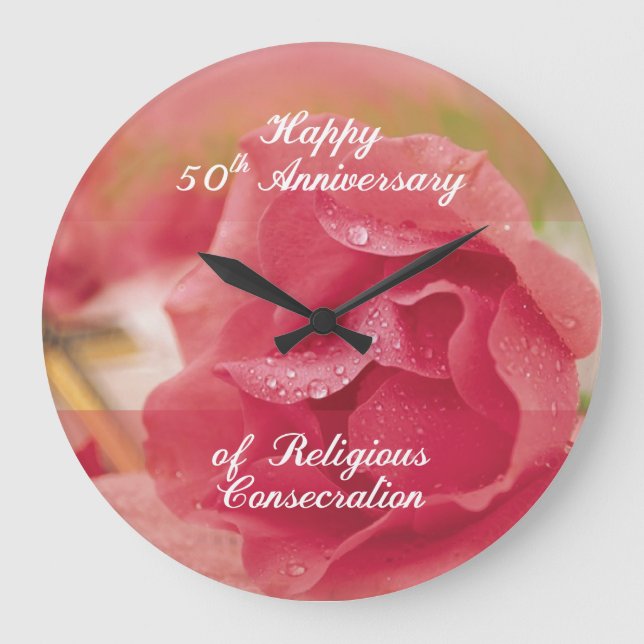 50th Anniversary of Religious Consecration Pink Ro Large Clock (Front)
