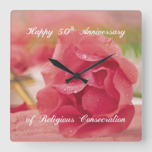 50th Anniversary of Religious Consecration Rose Square Wall Clock