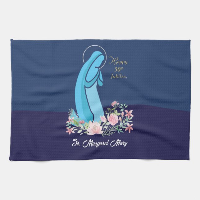 50th Anniversary of Religious Life Nun Pink Flower Kitchen Towel (Horizontal)