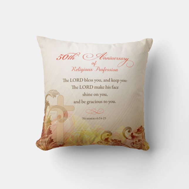 50th Anniversary of Religious Profession, Nun Throw Pillow (Front)