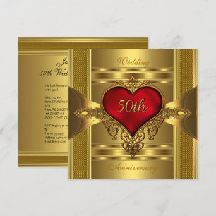 50th Anniversary Ornate Red Jewelled Heart Gold 2 Invitation