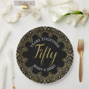 50th Anniversary Paper Plate with gold accents