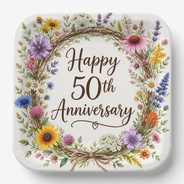 50th Anniversary Paper Plates, Fiftieth Wedding Plate (Front)
