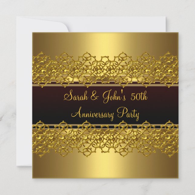 50th Anniversary Party Black Gold Lace Invitation (Front)
