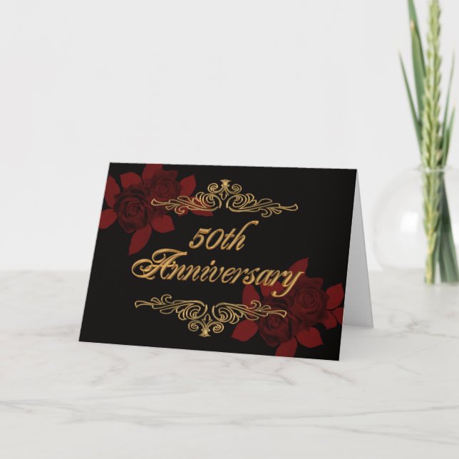 50th anniversary party card invite red black (Front)