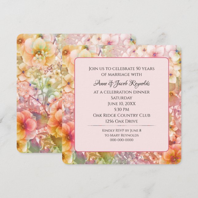 50th Anniversary Party Cosmos Floral Garden  Invitation (Front/Back)