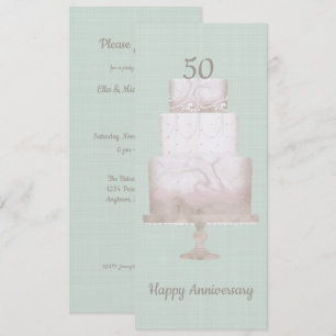 50th Anniversary Party Custom Cake Green Linen  Invitation