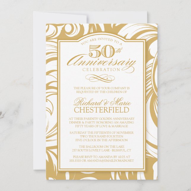 50th Anniversary Party Fancy Golden Invitation (Front)