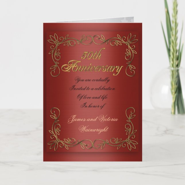 50th anniversary party for parents red satin look invitation (Front)