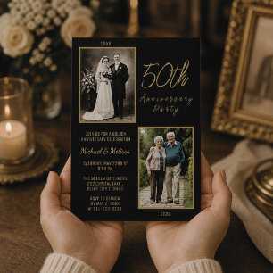 50th Anniversary Party Gold Photo Invitation