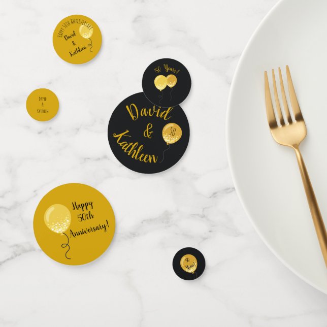 50th Anniversary Party Golden Balloons Confetti (Group)