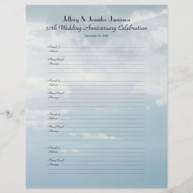 50th Anniversary Party Guest Book Sign-In Page (Front)