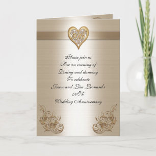 50Th anniversary party invitation gold heart