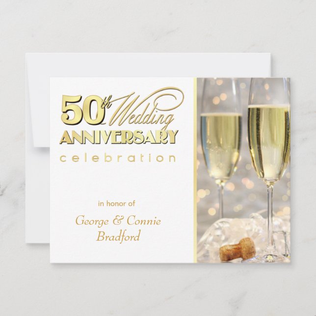 50th Anniversary Party Invitations Champagne Gold (Front)